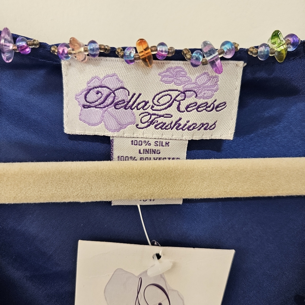 NWT - Silk "Della Reese" Combo Maxi to Knee Length Navy Blue Dress - Size 16W - Picture 2 of 12